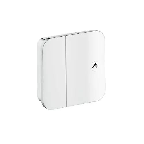 Weißer AXOR-Wandschalter mit zwei Schaltern und symbolischem Design zur Steuerung von Licht oder Wasser, geeignet für Unterputzmontage.